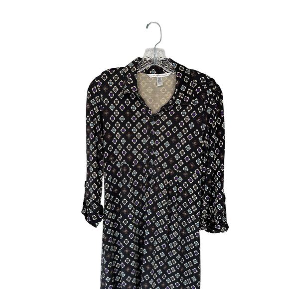 Diane Von Furstenburg Black Mod Silk Business Office Button Up Dress Size 6 - Picture 2 of 10